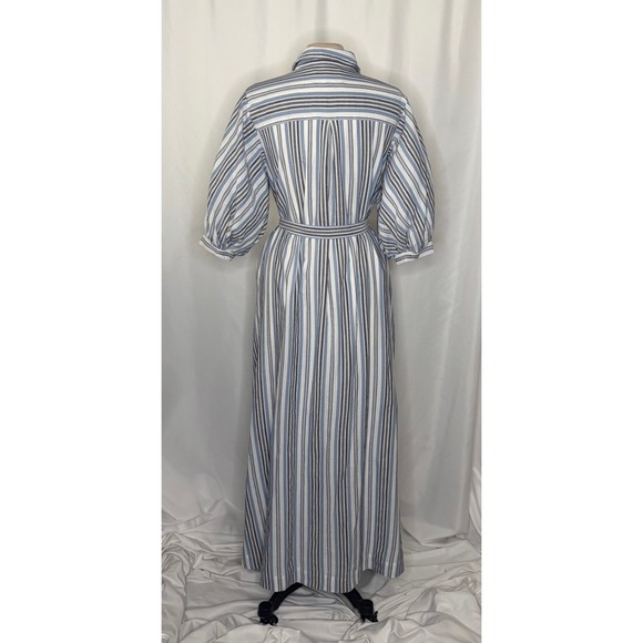 Anthropologie MAEVE Mona Tie Waist Shirt Dress Blue White Stripe Maxi Medium - Picture 11 of 16